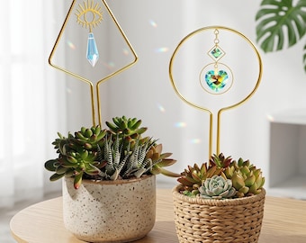 Celestial Crystal Suncatcher Plant Trellis, Indoor Plant Support Decor, Sunny Windowsill Plant Shelf Decor, Gift for Plant Lovers