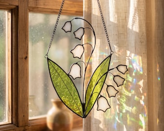 Stained Glass Lily of the Valley Window Hanging, Floral Suncatcher Decor, Botanical Gift for Garden Lovers