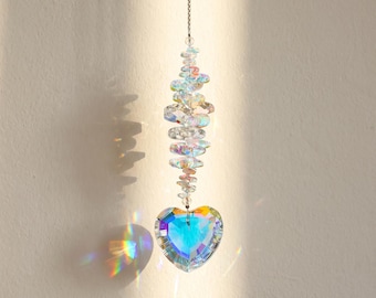 Heart Crystal Sun Catcher, Rainbow Window Hanging Decor, Romantic Gift for Home, Sparkling Prism Ornament