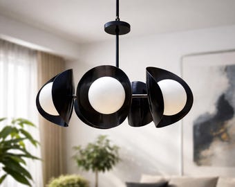 Lámpara de araña de latón de estilo moderno de mediados de siglo, lámpara de techo tipo globo de 5/6 luces, lámpara colgante orbital Sputnik, iluminación de lujo contemporánea.