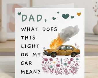 Funny Father's Day Card, Paper Greeting Note,Burning Car Humor Design,2026 Birthday Holiday, Personalized Gift for Dad Husband from Daughter