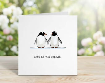 Tarjeta de amor de pingüino - Bonita - Amor y San Valentín - Tarjeta reciclada