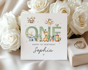 Personalized Baby Birthday Card, Custom Name First Birthday Greeting Card, Cute Kids Gift Card, 1st Birthday Keepsake For Baby Boy Girl
