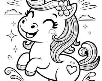 Unicorn Coloring Book, Kids Coloring Pages, Printable Coloring Book, Digital Download, Fantasy Unicorn Activity, Magical Coloring Pages
