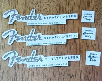 Fender Stratocaster (3) Three 1950's "Spaghetti" style waterslide decal,  PRE- CUT and ready to use.