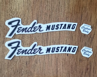 Fender Mustang (2) HANDMADE REPRODUCED 1960's style waterslide decal. Pre-Cut