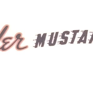 May include: The Fender Mustang logo in a stylized font, with the word "Mustang" appearing to be in motion. The words "Offset Contour Body" and "Patented" are also visible.