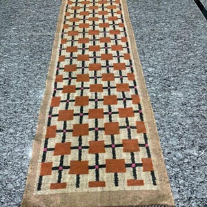 Wool Jute Runner, Kilim Runner Rug, Natural Low Profile Hallway Dhurrie