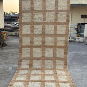 Handwoven Stenciled Sisal Runner, Natural Jute Hallway Decor, Thick Woven Rug