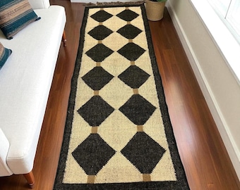 Handgeweven wollen jute kelimloper: traditionele omkeerbare stijl