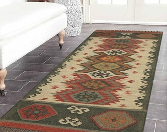 Handmade Kilim Stair Runner, Vintage Turkish Wool Jute Rug, 2.6x8 ft