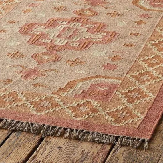 Handmade Kilim Dhurrie Rug, Wool and Jute, Indian Rug (5x8 ft)