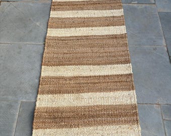 Handmade Striped Jute Rug – Natural Hemp Area Rug, 4x6 ft
