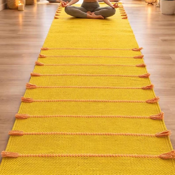 Esterilla de yoga de algodón orgánico/herbal, esterilla para yoga caliente, esterilla de yoga natural, alfombra de yoga tejida a mano de algodón para meditación.