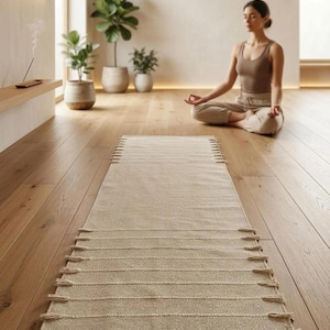 Tapete de Yoga em Algodão Orgânico, Tecido à Mão, Natural, para Meditação e Exercícios Físicos, Antiderrapante (60 x 180 cm)