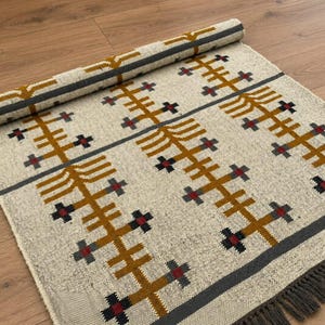 Kilim Rug 8x10 Ft Handwoven Wool Jute Dhurrie, Indian Traditional Flat Weave Rugs, Boho Kitchen Rug Kilim, Indigenous Owned Rug Style