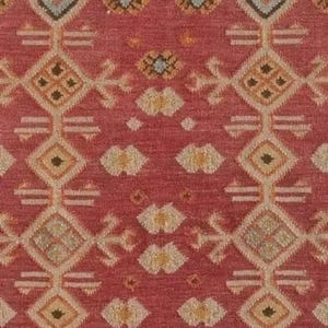 Handwoven wool jute kilim rug in rich red with ivory and blue geometric diamonds, 3x5 ft.