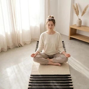 Tapete de ioga artesanal em algodão orgânico, tapete antiderrapante com ervas naturais, tamanho XL para viagens.