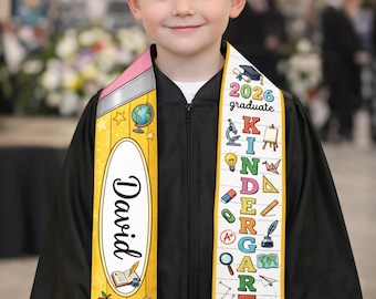Personalized Kindergarten Kid Graduation Stole , Pencil Graduation Sash Kids, Class of 2026 Kinder Grad Gift, Preschool Ceremony Outfit