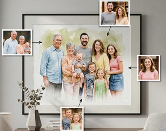 Realistic merge of different photos, add deceased loved one to photo, remove someone from picture, Family watercolor portrait, Memorial gift