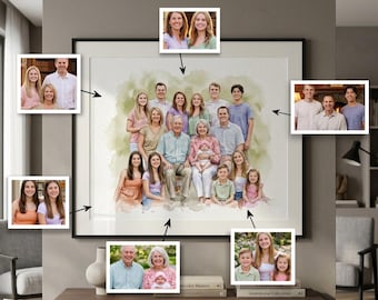 Vatertag Personalisiertes Familien-Aquarellporträt, individuelle Familienkunstwerk von Fotos, Geschenk für Papa, Einzigartige Familienillustration