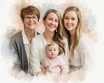 Realistic merge of different photos, add deceased loved one to photo, remove someone from picture, Family watercolor portrait, Memorial gift
