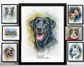 Custom Pet Portrait, Watercolor Pet Painting from Photo, Dog Cat Memorial Gift, Personalized Pet Lover Wall Art