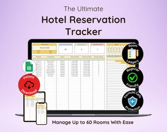 Hotel Reservation Tracker | Hotel Management Template | Booking Calendar | Airbnb Spreadsheet