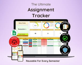 Assignment Tracker Spreadsheet | Academic Planner | Assignment Planner | Academic Spreadsheet