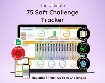 75日間チャレンジトラッカー | 75日間チャレンジスプレッドシート | 毎日の習慣トラッカー | 健康とウェルネスプランナー
