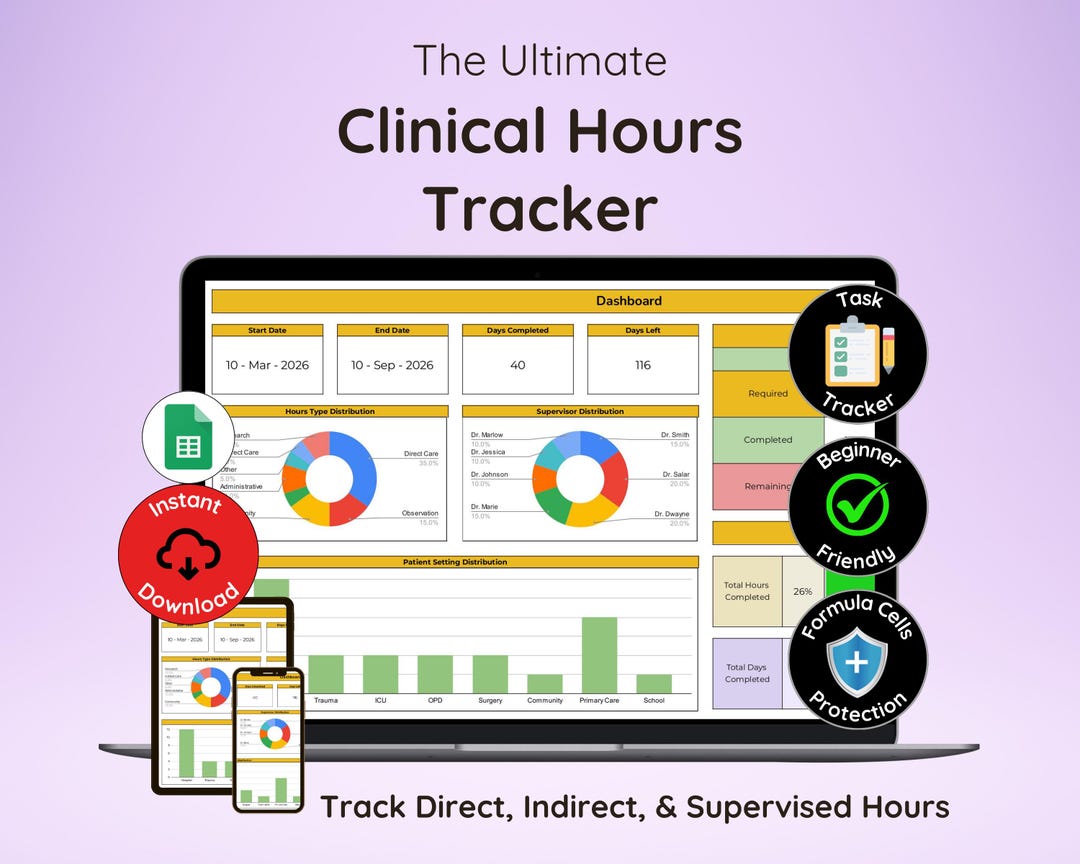 Clinical Rotation Tracker Clinical Hours Tracker Spreadsheet | Clinic Tracker | Nursing, Medical ...