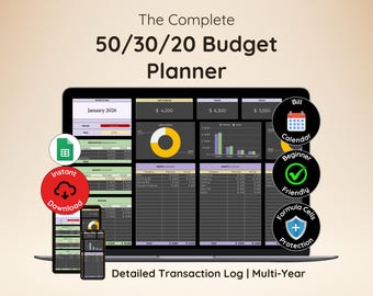 50 30 20 Worksheet | 50 30 20 Budget Template | 50 30 20 Budget Planner | Google Sheets Budget