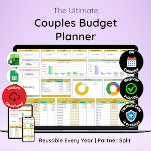 Couples Budget Spreadsheet | Family Budget Planner | Google Sheet For Shared Income & Expenses