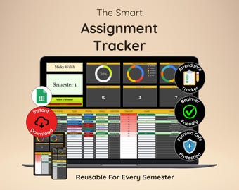 Assignment Tracker Spreadsheet | Academic Planner | Assignment Planner | Academic Spreadsheet