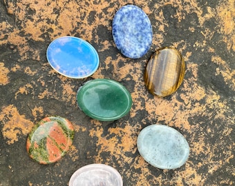 Polished Natural Crystal Thumb Stone, Pocket Worry Stone for Stress & Anxiety, Meditation Healing, Reiki Energy, Handmade Gift Stone