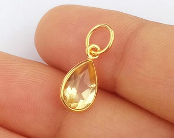Dainty 18k Gold Citrine Charm Pendant: Handmade Solid Gold