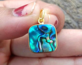 Handgjort 18k guld abalone snäckskal hänge: Naturlig ädelsten berlock
