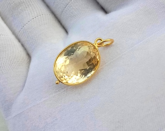 Dainty 18k Gold Citrine Charm Pendant: Handmade Solid Gold