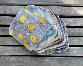 2 ply- 30 Reusable Cloth Baby Wipes- 7"x7" Flannel Special Sale Price You pick Patterns, or Assorted Ready to Ship