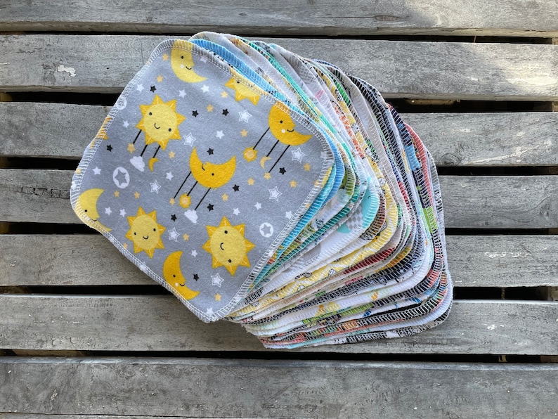 2 ply 30 Reusable Cloth Baby Wipes 7x7 Flannel Special Sale Price You pick Patterns, or Assorted Ready to Ship image 1