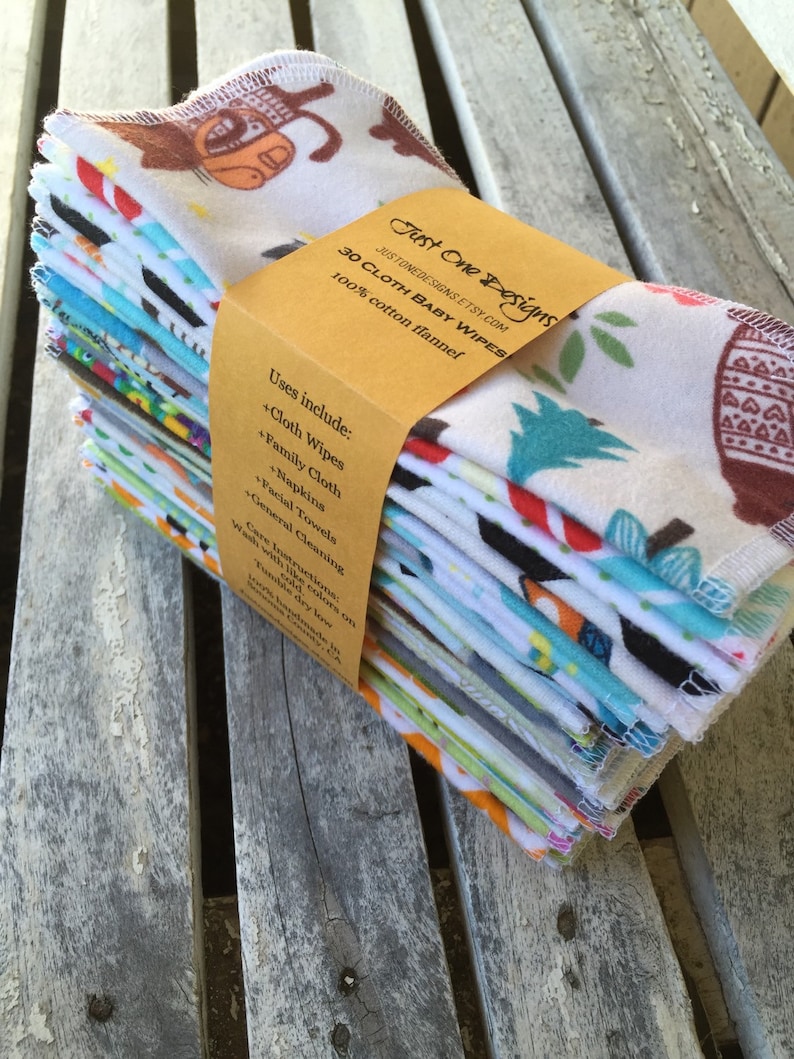 2 ply 30 Reusable Cloth Baby Wipes 7x7 Flannel Special Sale Price You pick Patterns, or Assorted Ready to Ship image 2