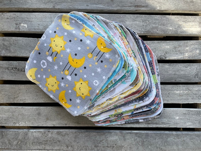 60 Reusable Cloth Baby Wipes 7x7 2 Ply Flannel Assorted or You Pick Gender Pack Lots of New Patterns image 5