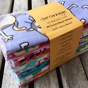 2 ply 30 Reusable Cloth Baby Wipes 7x7 Flannel Special Sale Price You pick Patterns, or Assorted Ready to Ship image 4