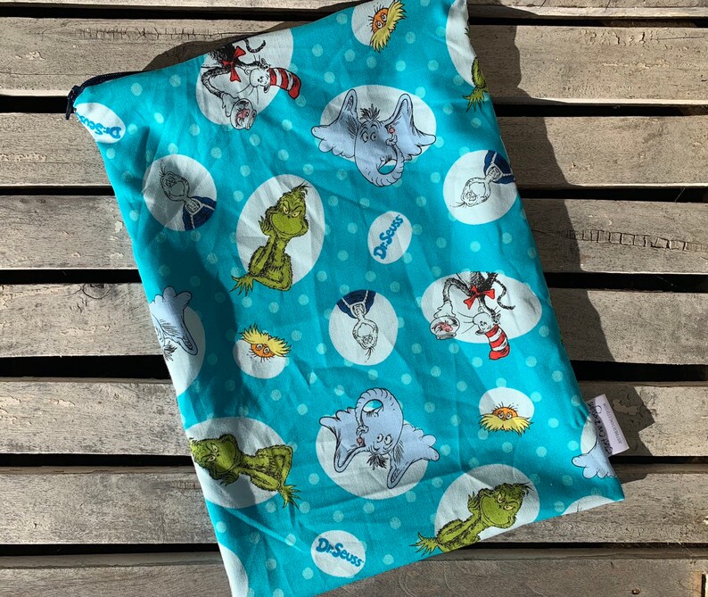 Travel Wet Bag- -Dr Seuss Characters- Optional Strap Available- Bikini Bag Baby Gift Menstrual Care Bag Cloth Diape