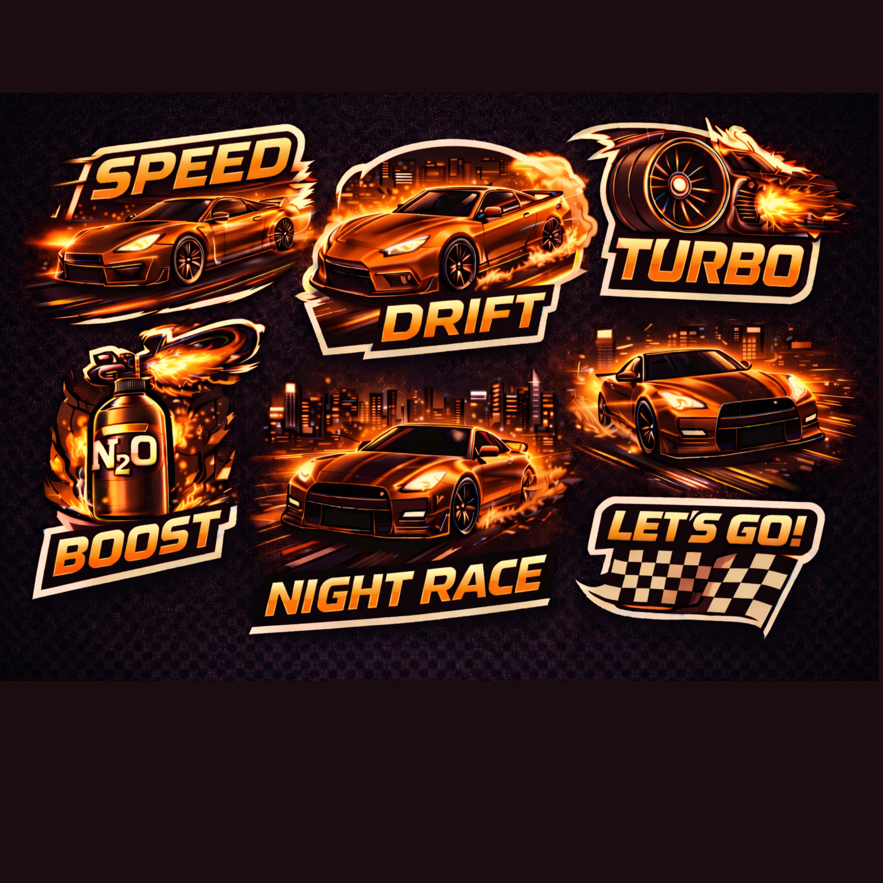 Transparent Background Racing Sticker Pack Neon Racing Car Sticker Pack, Turbo Drift Decals (PNG Digital Download ...