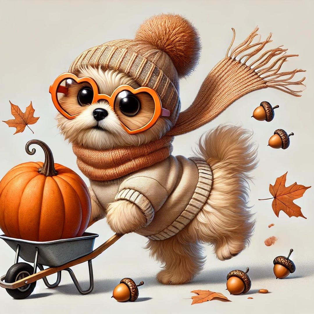 Autumn Puppy Pumpkin Clipart Set, Cute Fall Dog PNG, Cozy Sweater Dog ...