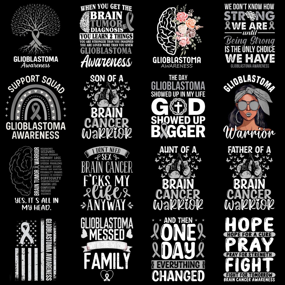 Glioblastoma Awareness PNG, Gray Ribbon Brain Tumor Survivor Fighter ...