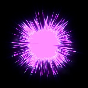 Op de afbeelding: Een levendig, abstract ontwerp met een centraal roze bol die naar buiten straalt met scherpe, paarse energie-uitbarstingen tegen een zwarte achtergrond. De rechterbovenhoek toont een "1080p FULL HD" logo.