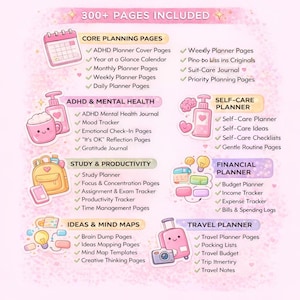 ADHD Mega Planner Bundle, 300+ Pages, Productivity Journal (Printable PDF) image 3