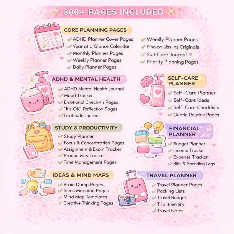 ADHD Mega Planner Bundle, 300+ Pages, Productivity Journal (Printable PDF) image 3
